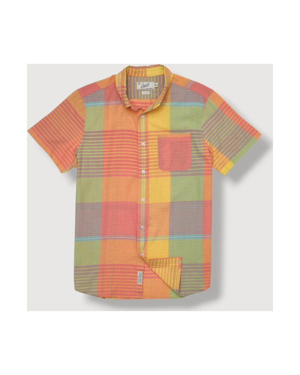 Grayers Classic Madras Plaid Short Sleeve Shirt, Orange Yellow Plaid